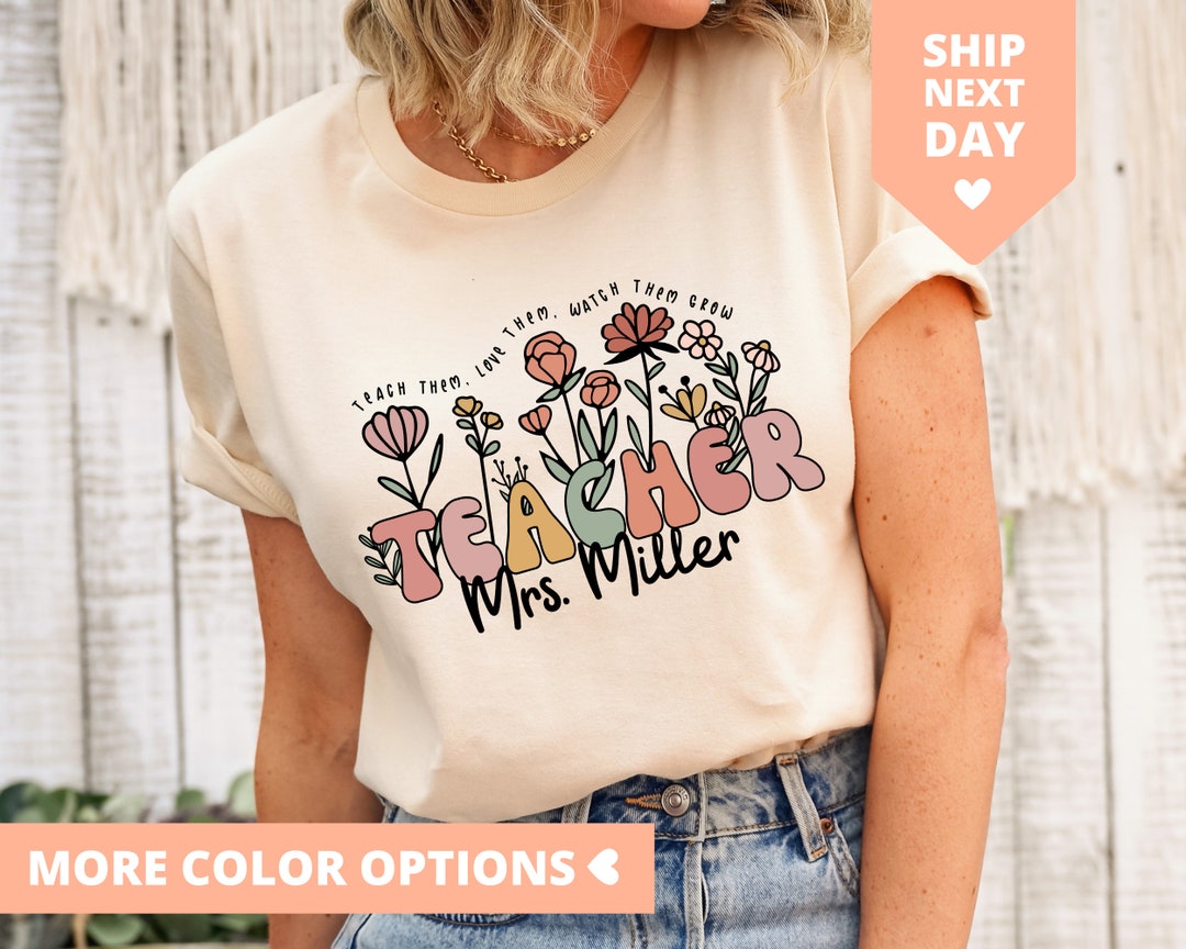 Wildflower Teacher Name Shirt, Custom Teacher Tshirt