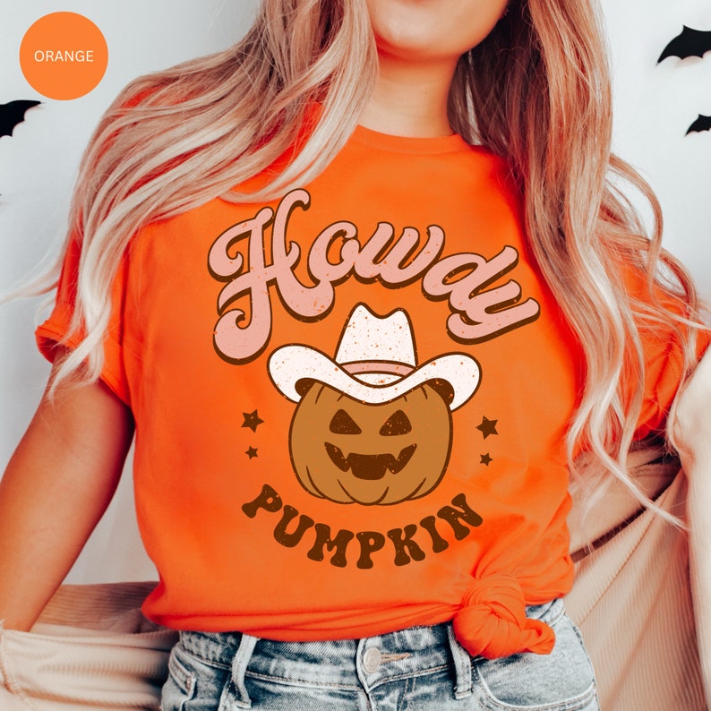 Howdy Pumpkin Shirt, Western Halloween TShirt, Cowgirl Party Tee, Retro Vintage Pumpkin T-Shirt, Cute Fall T Shirt for Women, Gift for Her image 4