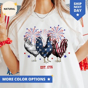 4th of July Chicken Shirt, Fourth of July T Shirt Women, Patriotic Mom T-Shirt, Farm 4th Of July T Shirt, Woman 4th Of July Tee Gift For Her