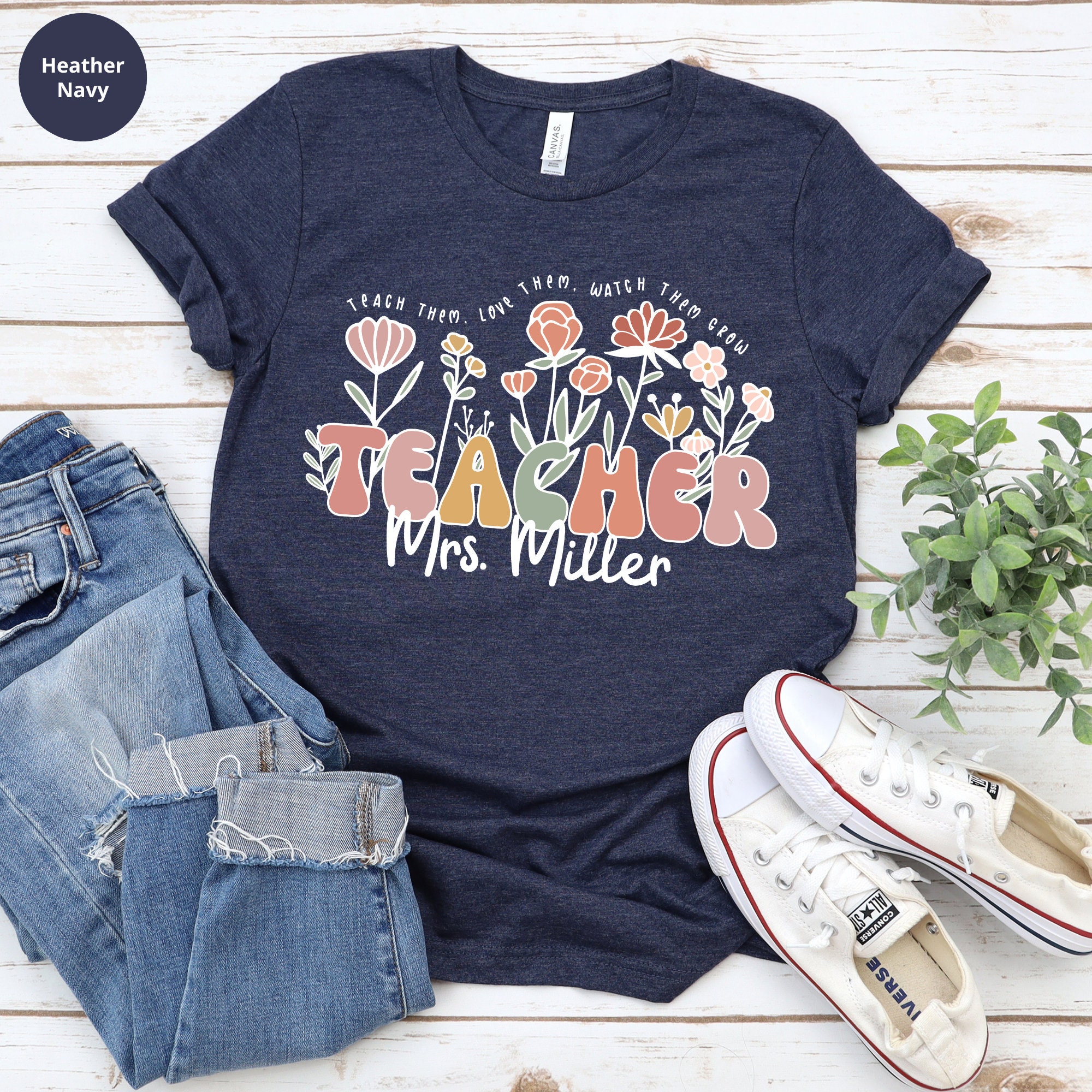 Wildflower Teacher Name Shirt, Custom Teacher TShirt