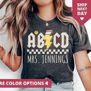 Custom Teacher Shirt, Retro ABCD Teacher Name TShirt For Back To School, Cute Teacher Appreciation Gift, Personalized Teacher Name T Shirt