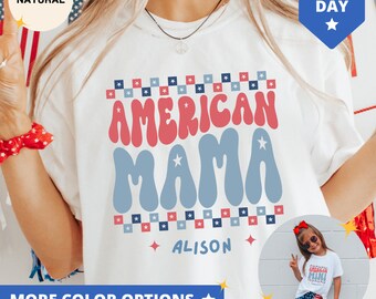 American Mama and Mini Shirt Mommy and Mini T Shirts Checkered 4th Of July Tee Fourth of July TShirt Mommy and Mini Gift For 4th Of July
