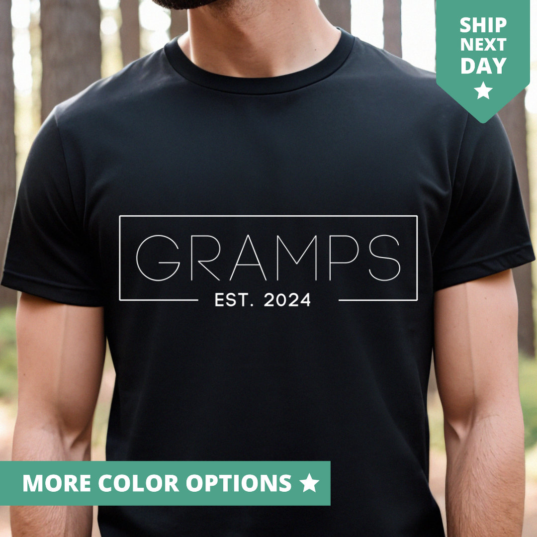 Gramps Est 2024 T-Shirt for Men, Funny Shirt Men, Custom Gift for Gramps, Fathers Day Gift, New Gramps TShirt, Anniversary Gift, Newborn Tee