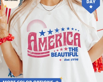 Camiseta America The Beautiful, Camiseta Freedom del 4 de julio, Camiseta con la bandera estadounidense, Camiseta bonita con la bandera de EE. UU. para el 4 de julio, Regalo del Día de la Independencia