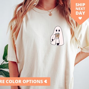 Süßes kleines Geist-Kaffee-Shirt, süßes Boo-Geist-T-Shirt für Halloween, Geist-Kaffee-T-Shirt, Halloween-Kaffee-Liebhaber-T-Stück, lustiges Geist-T-Shirt