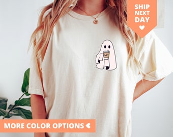 Cute Little Ghost Coffee Shirt, Cute Boo Ghost T-Shirt For Halloween, Ghost Coffee T Shirt, Halloween Coffee Lovers Tee, Funny Ghost TShirt
