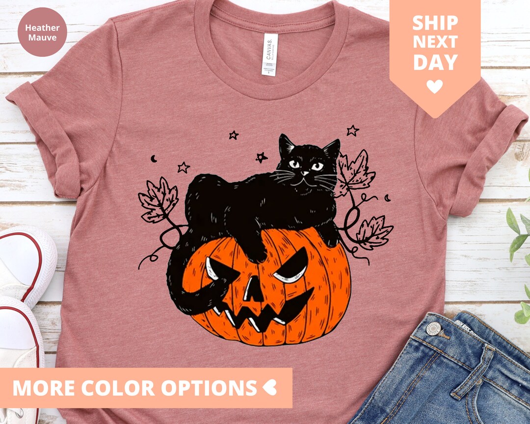 Black Cat Pumpkin Shirt Black Cat Halloween Shirt Black Cat Etsy