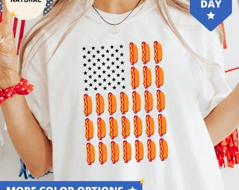American Flag USA Hot Dog T-Shirt, Funny Hotdog Lovers Gift, Shirt for 4th of July, Merica Hotdog TShirt for Independence Day, Grilling Tee