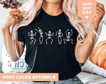Dancing Skeletons Shirt, Funny Halloween TShirt, Halloween Party T-Shirt for Women, Cute Fall Tee, Spooky Season T Shirt, Gift for Teachers