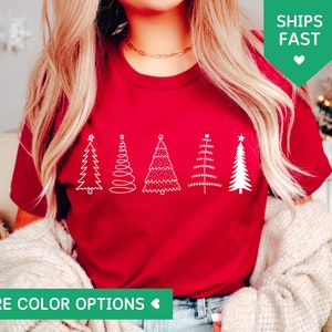 Christmas Trees Shirt, Merry Christmas TShirt, Holiday Shirt for Women, Family Christmas T Shirts, Cute Retro Christmas Tees, Christmas Gift