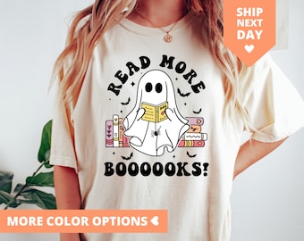 Read More Booooks Shirt Halloween Ghost TShirt Librarian T Shirt Librarian Halloween Book Lovers T-Shirt Ghost Book Tee, Spooky Season