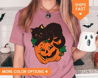 Black Cat Pumpkin Shirt Black Cat Halloween Shirt Black Cat Shirt Vintage Halloween Spooky Season Shirt Halloween Gifts For Cat Lover