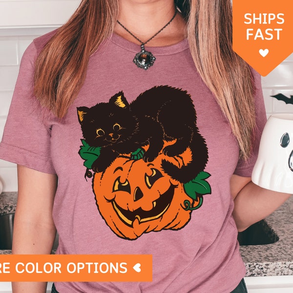 Black Cat Pumpkin Shirt, Black Cat Halloween Shirt, Black Cat Shirt Vintage Halloween, Spooky Season Shirt, Halloween Gifts For Cat Lover