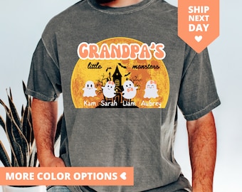 Grandpa Halloween Shirt Grandpa Halloween TShirt With Kids Names Funny Halloween Grandpa Gift Grandpas Little Monsters Halloween Tee