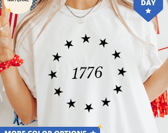 1776 Shirt Unabhängigkeit T-Shirt The Stars veteran T-Shirt Amerikanische Geschichte 1776 T-Shirt für Unabhängigkeitstag 4.Juli Tee für Frauen
