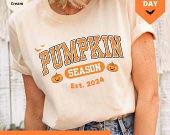 Retro Pumpkin Season Shirt, Cute Fall TShirt for Women, Halloween Pumpkin T Shirt, Fall Vibes T-Shirt, Pumpkin Season Halloween Tee
