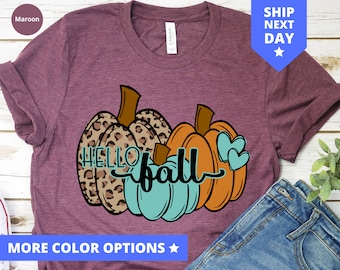 Bonjour chemise automne femme léopard citrouille chemise automne mignonne pour maman guépard citrouille citrouille chemise automne citrouille pour enseignant automne vibes t-shirt