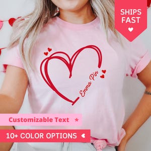 Custom Text Heart Line Shirt, Double Heart TShirt, Your Name Heart Line T Shirt, Customized T-Shirt, Personalized Mom Tee, Customized Heart