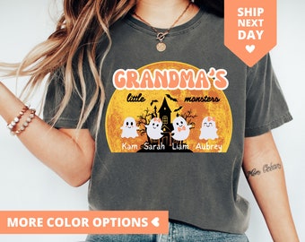 Grandma Halloween Shirt Grandma Halloween TShirt With Kids Names Funny Halloween Grandma Gift Grandmas Little Monsters Halloween Tee