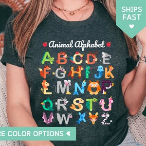 Animal Alphabet T Shirt, Alphabet Shirt Women, ABC Shirt For Teachers, Back to School Shirt Teacher, Kindergarten Teacher Shirt Teacher Gift