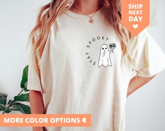 Stay Spooky Ghost Halloween Shirt, Ghost Pocket Tee, Vintage Halloween Cute Ghost TShirt, Spooky Season Funny Ghost T-Shirt, Halloween Ghost