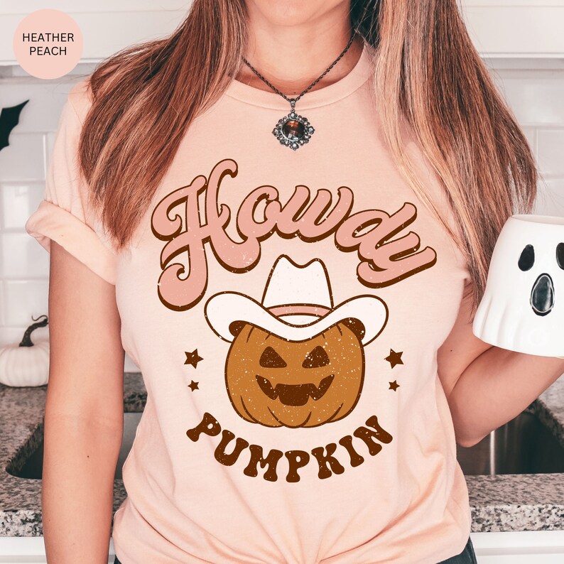 Howdy Pumpkin Shirt, Western Halloween TShirt, Cowgirl Party Tee, Retro Vintage Pumpkin T-Shirt, Cute Fall T Shirt for Women, Gift for Her image 3