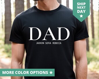 Camisa de papá personalizada, camisa de papá con nombres de niños, regalo personalizado del día de los padres, camiseta de papá nuevo, regalo de papá nuevo de niños Camiseta personalizada de papá de tres