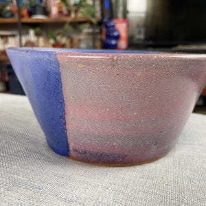 Handmade blue and pink ceramic serving/salad bowl