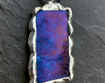 Iridescent Stained Glass Pendant Necklace | Brutalist Geometric Wearable Art, Whimsigoth Rave Fashion