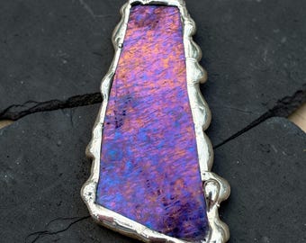 Purple Iridescent Stained Glass Pendant Witchy Necklace | Brutalist Handmade Wearable Art + Whimsigoth Fashion