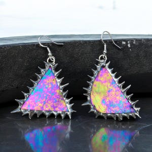 COBALT CELESTRIA spiked earrings | Iridescent stained glass earrings, Goth Jewelry, Y2K, Punk, Vaporwave, Portal, Chainmail, Dark Academia