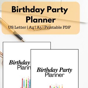 Planificador de fiesta de cumpleaños 2025, ideas temáticas, decoraciones, invitación/confirmación de asistencia, registro de gastos, tamaños: carta/A4/A5, imprimible