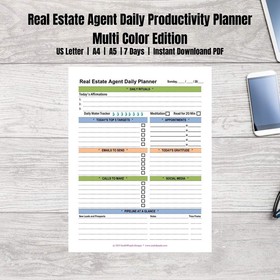 Real Estate Agent Daily Planner Printable Leads &amp; Prospects Tracker ...