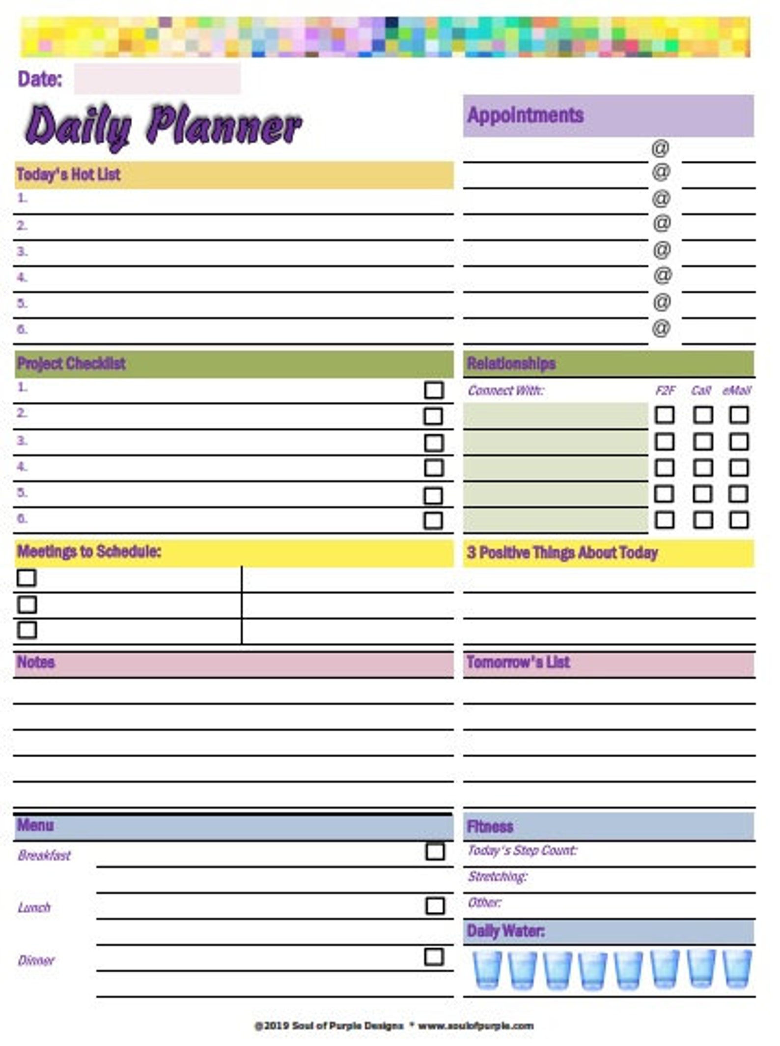 Daily Planner Printable | Multi-color | Daily Plan | Daily to Do List ...