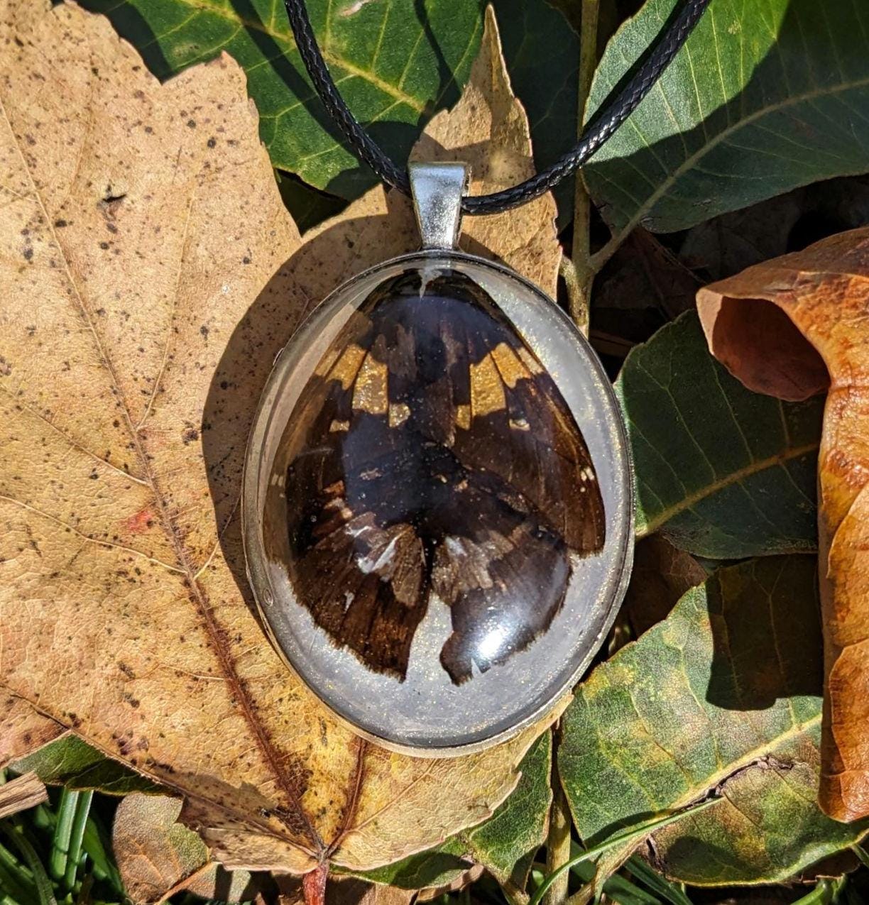 Real Butterfly Necklace featuring a Zipla Longtail Butterfly preserved in High Gloss Resin in a Bronze Bezel