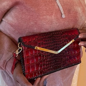 Leder Umschlag Clutch - Rote Umschlag Clutch - Geschenk für Mama - Abendtasche - Schlanke Abendtasche