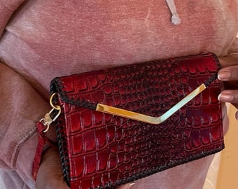 Leather Envelope Clutch - Red Envelope Clutch - Gift For Mom - Evening Bag - Slim Wristlet Evening Bag