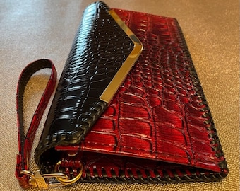 Red Clutch Purse - Women Leather Envelope Clutch - Red Leather Envelope Clutch - Evening Bag, Slim Evening Bag - Wristlet Evening Bag