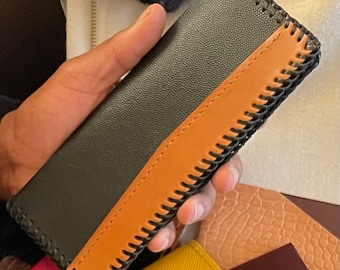 Long Leather Wallet, Minimalist Handmade Wallet, Gift for Dad, Black Leather Wallet, Mens Coat wallet