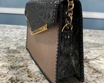 Black Small Purse  Women Handmade Leather Bag  Handbag Gift For Her  Black/Gold Petite Bag
