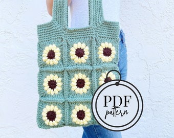 Sunflower Granny Square Tote Bag PDF Crochet Pattern / Granny Square Bag Crochet Pattern / Sunflower Crochet Pattern
