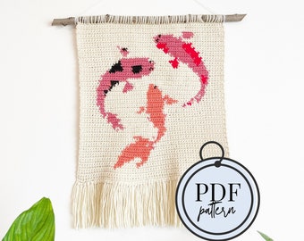 Boho Koi Fish Tapestry / Crochet Tapestry / Crochet Tapestry Pattern / Koi Fish Tapestry / Crochet Koi Fish Pattern / Boho Crochet Pattern