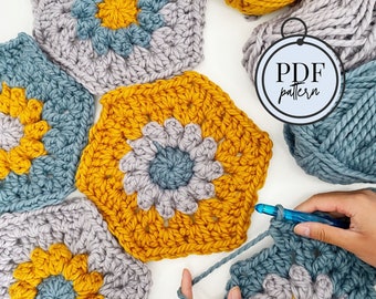 Oopsie Daisy Granny Hexagons Crochet Pattern / Granny Hexagon Crochet Pattern / Crochet Blanket Pattern / Granny Square Pattern