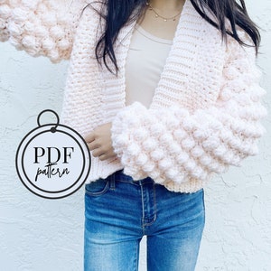 Sticky Rice Crochet Cardigan Pattern / Puff Sleeve Crochet Cardigan / Crochet Sweater Pattern / Oversized Crochet Sweater Pattern