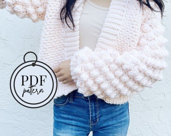 Sticky Rice Crochet Cardigan Pattern / Puff Sleeve Crochet Cardigan / Crochet Sweater Pattern / Oversized Crochet Sweater Pattern