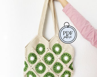 Kiwi Granny Square Crochet Tote / Kiwi Tote Bag / Crochet Tote Bag / Crochet Kiwi Granny Squares / Crochet Kiwi Purse