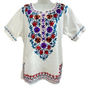Mexican White Tops/blouses Colorful Hand Stitched - Etsy