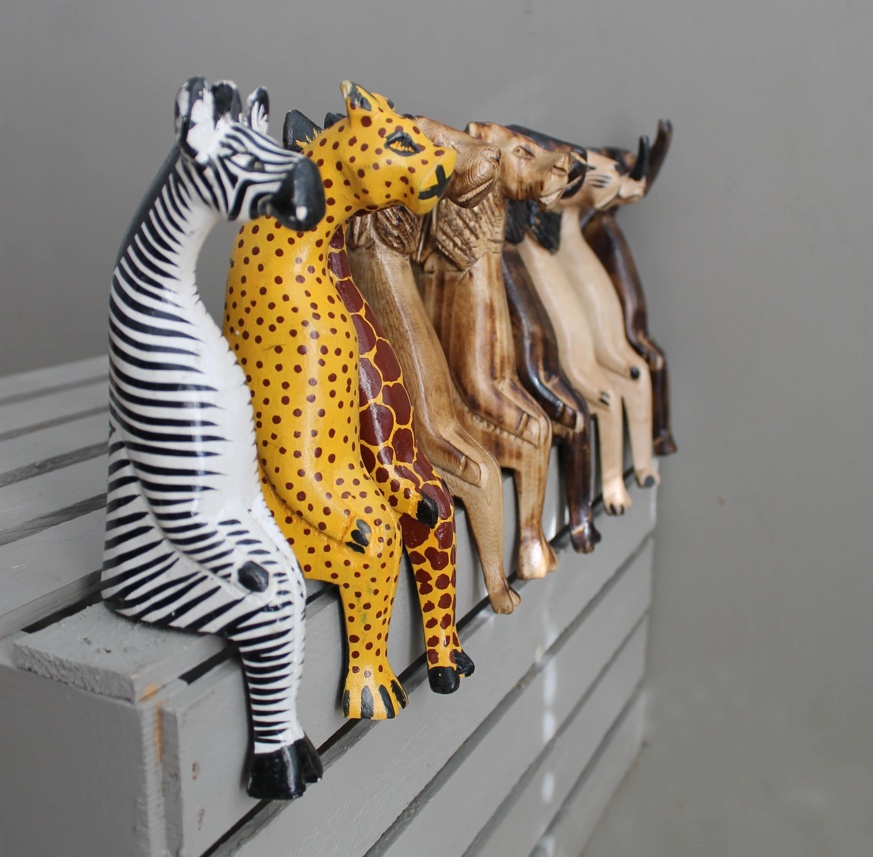 Africa Sitting Animal Hand Carved Zebra Giraffe Leopard Africa Sitting Animal Hand Carved Zebra Giraffe Leopard