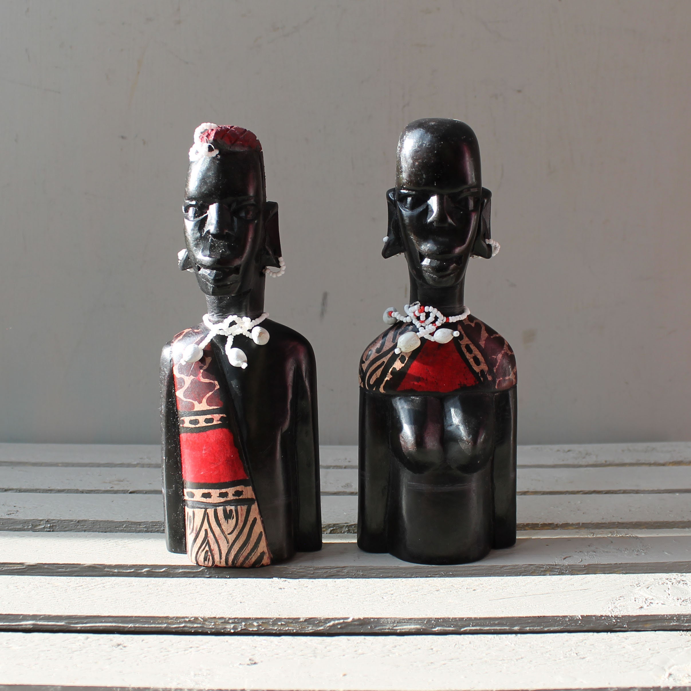 Kenya Masai Figurine A pair Africa Hand Carved Wood Bust Etsy