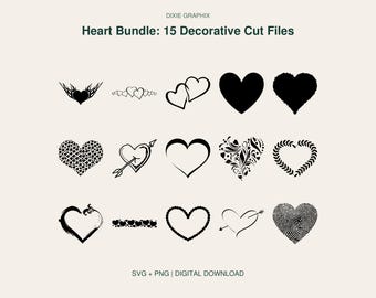 Heart SVG Bundle: 15 Decorative Cut Files - Digital Download